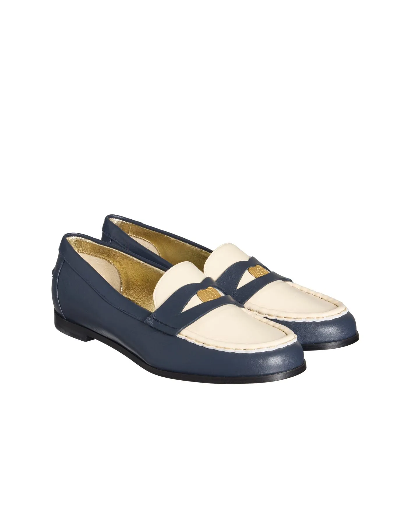 Elvire Navy and beige leather loafer