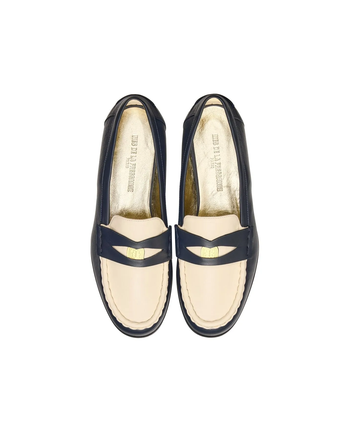 Elvire Navy and beige leather loafer