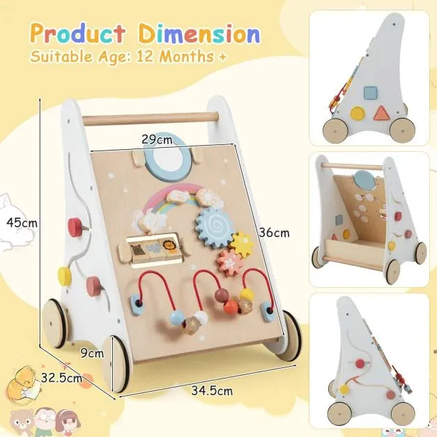 Ergonomic | Posture Promoting Sit-to-Stand Wooden Baby Walker | Multiple Built-in Toy Activities | 12m 
