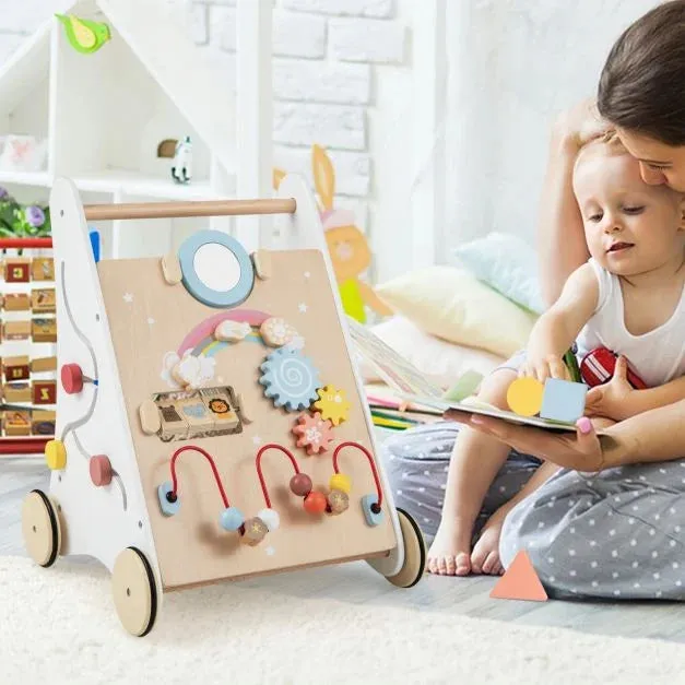 Ergonomic | Posture Promoting Sit-to-Stand Wooden Baby Walker | Multiple Built-in Toy Activities | 12m 