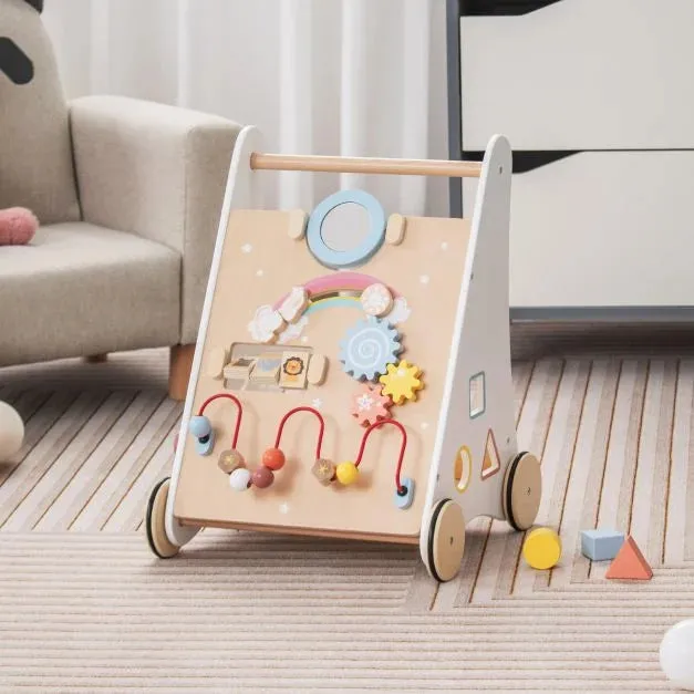 Ergonomic | Posture Promoting Sit-to-Stand Wooden Baby Walker | Multiple Built-in Toy Activities | 12m 