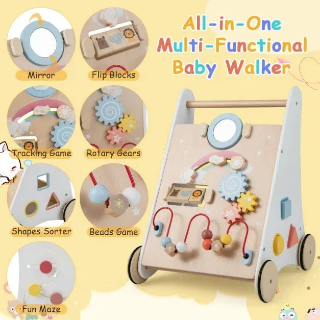 Ergonomic | Posture Promoting Sit-to-Stand Wooden Baby Walker | Multiple Built-in Toy Activities | 12m 