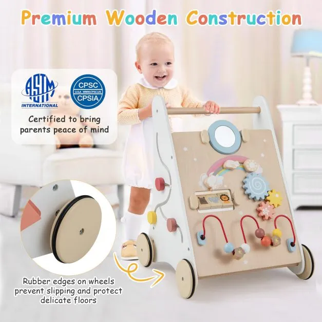 Ergonomic | Posture Promoting Sit-to-Stand Wooden Baby Walker | Multiple Built-in Toy Activities | 12m 