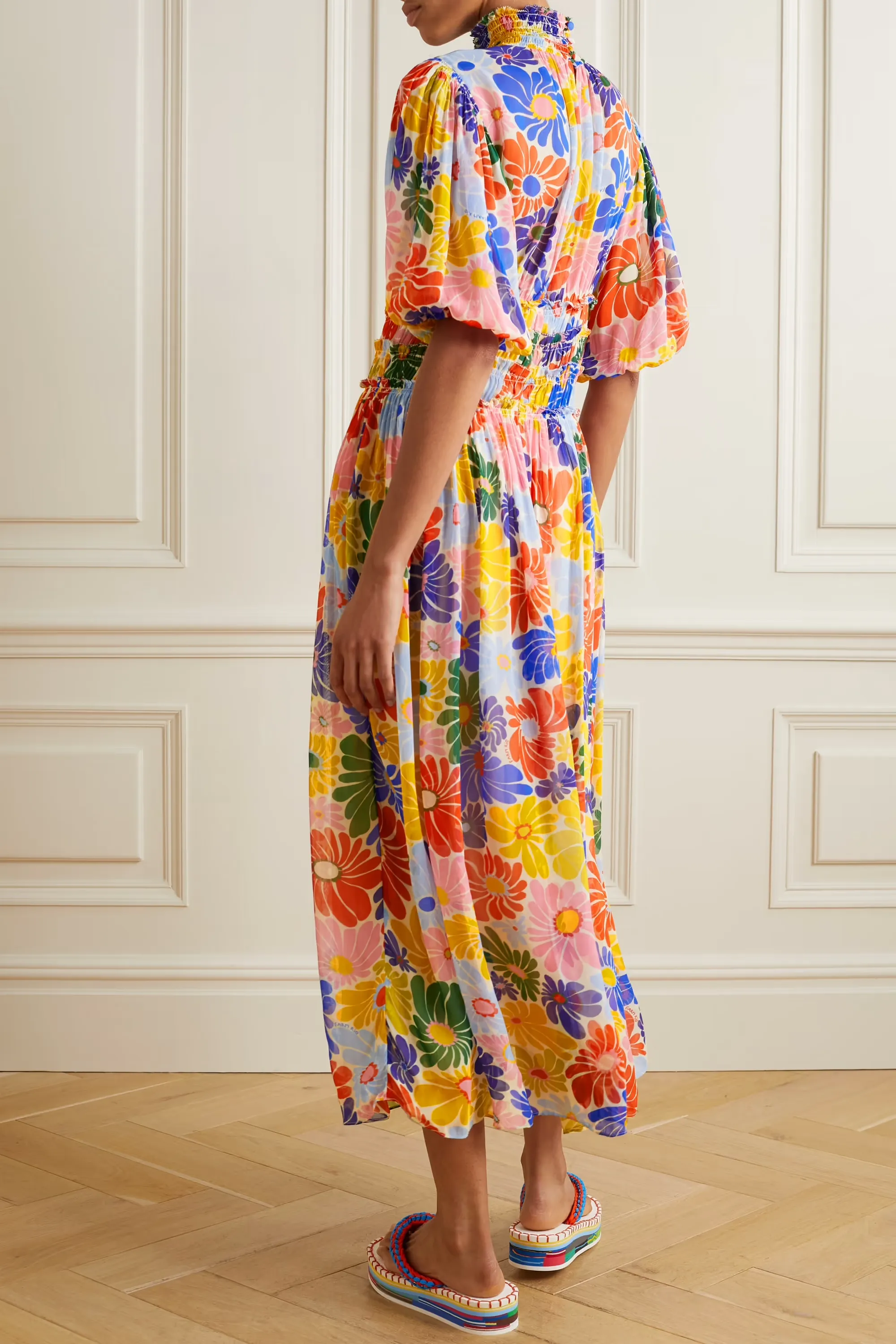 Farm Rio Gathered Floral-Print Dress
