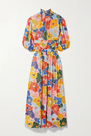 Farm Rio Gathered Floral-Print Dress