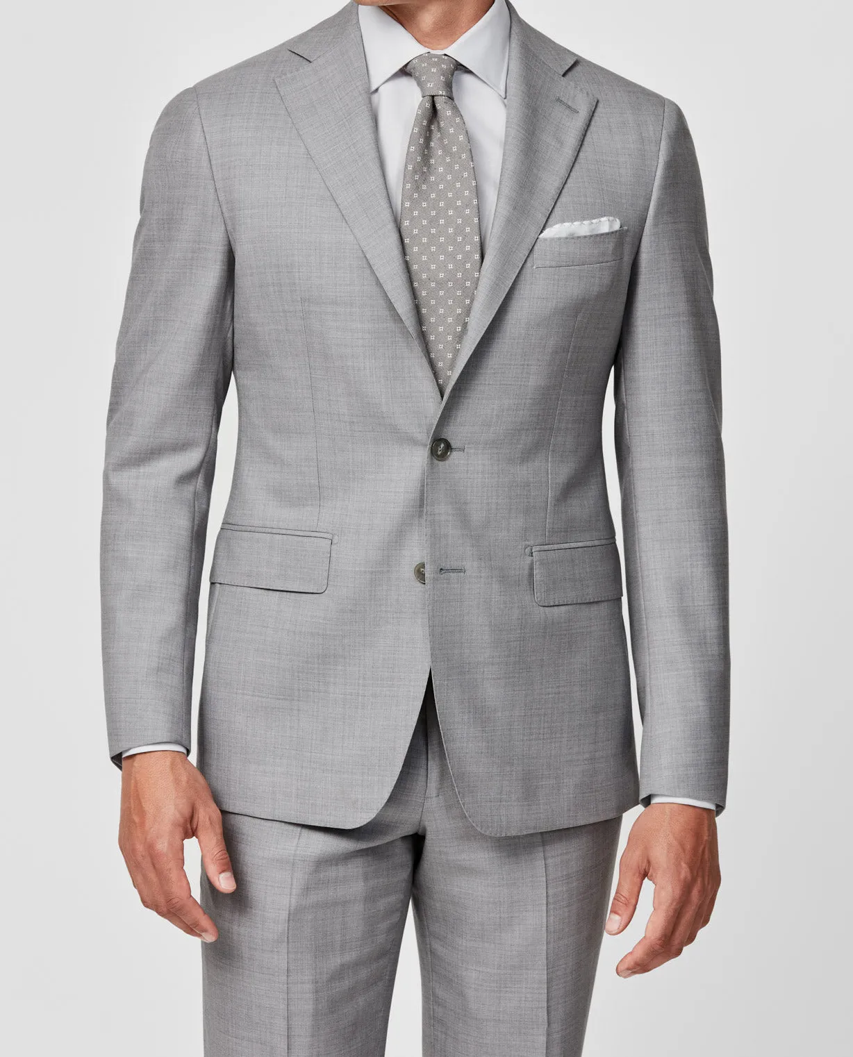 Filarte 365 Collection Light Grey S100 Merino Doppio Ritorto Wool Plain Weave