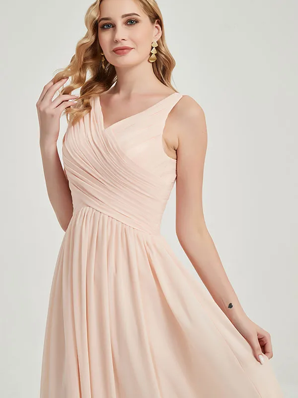 [Final Sale] Cinnamon Rose Wide Straps Sleeveless V-Neck Pleated Bridesmaid Dress