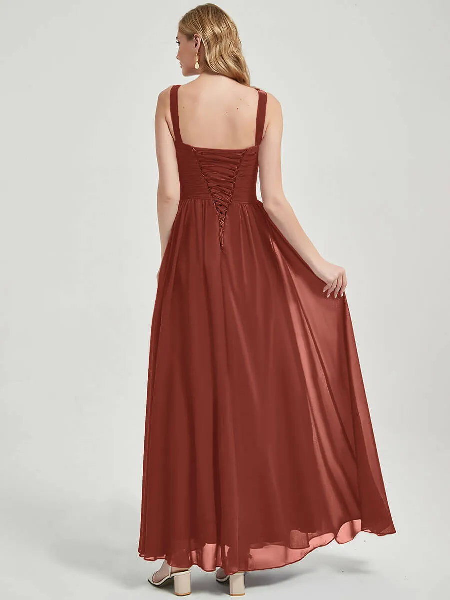[Final Sale] Cinnamon Rose Wide Straps Sleeveless V-Neck Pleated Bridesmaid Dress