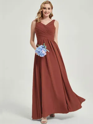 [Final Sale] Cinnamon Rose Wide Straps Sleeveless V-Neck Pleated Bridesmaid Dress