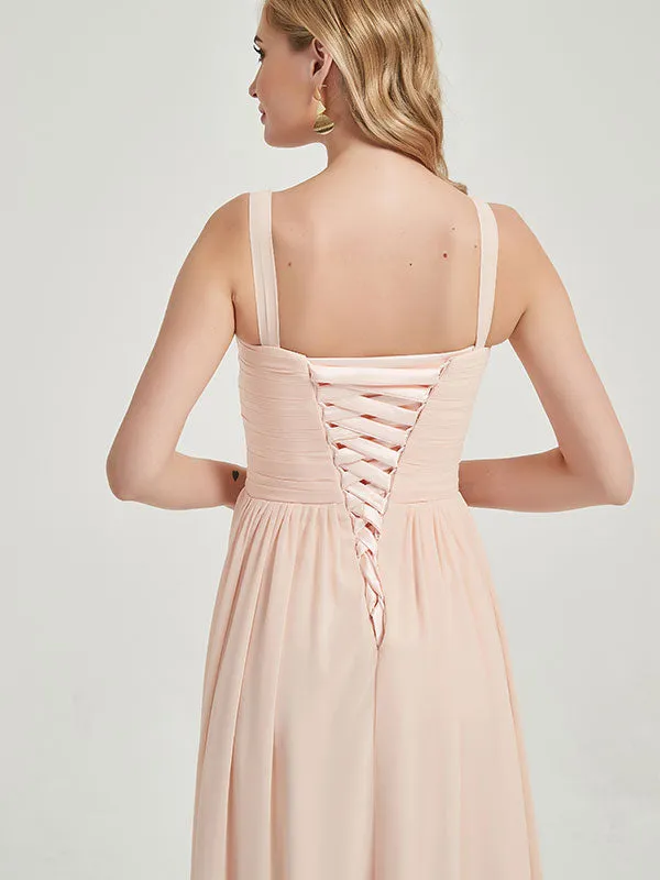 [Final Sale] Cinnamon Rose Wide Straps Sleeveless V-Neck Pleated Bridesmaid Dress