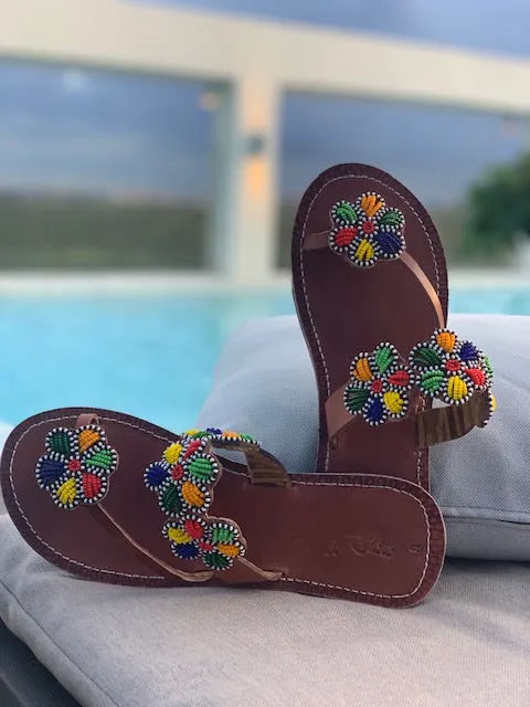 Flower Power Beaded Sandals – Handmade Ethical Summer Footwear