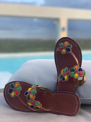 Flower Power Beaded Sandals – Handmade Ethical Summer Footwear