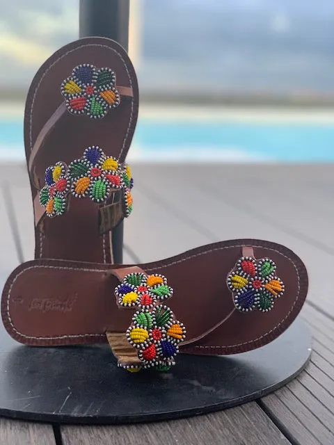 Flower Power Beaded Sandals – Handmade Ethical Summer Footwear