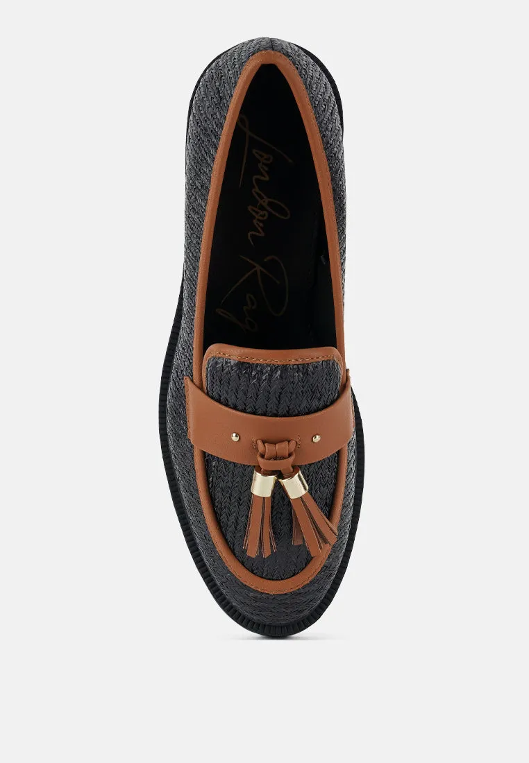 Foxford Tassle Detail Raffia Loafers By Ruw