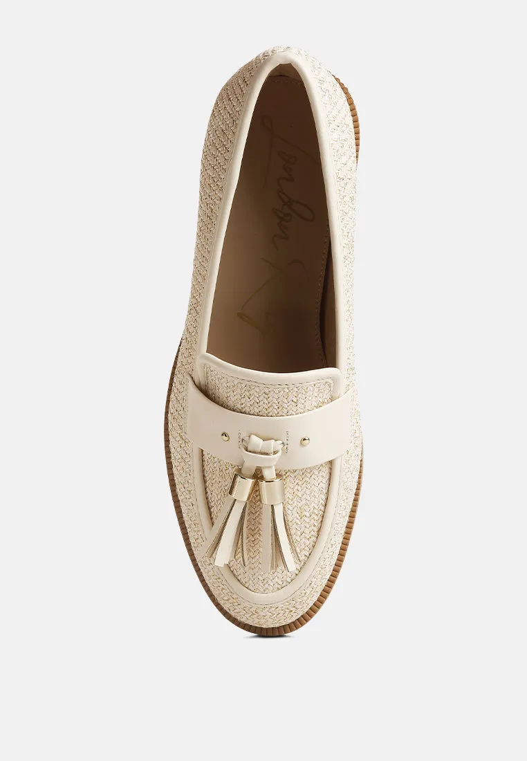 Foxford Tassle Detail Raffia Loafers By Ruw