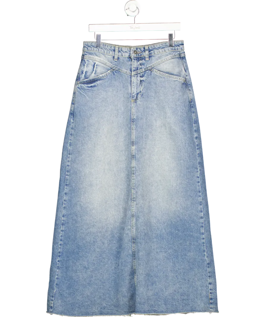 Free People Blue Come As You Are Denim Maxi Skirt UK 8