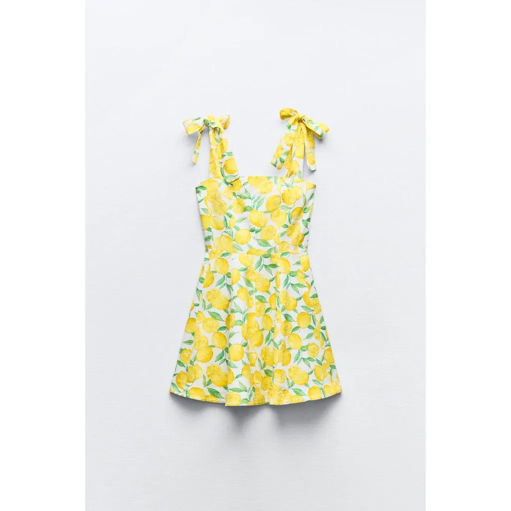 Fruit Print Sleeveless Summer Beach Dress