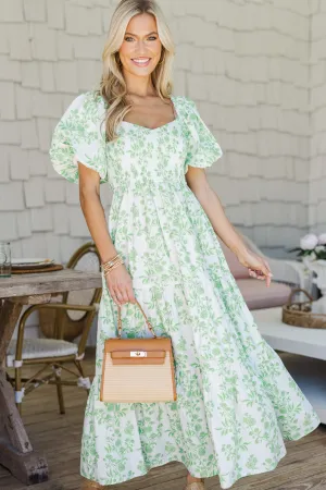 Garden Stroll Green Floral Midi Dress