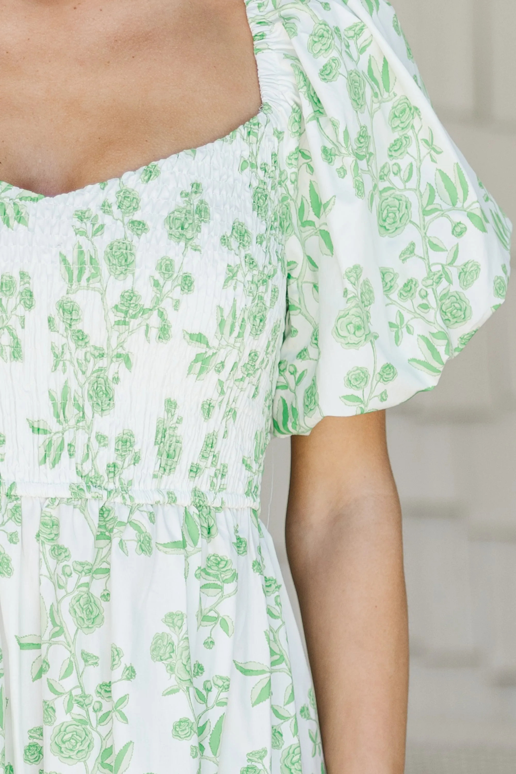 Garden Stroll Green Floral Midi Dress