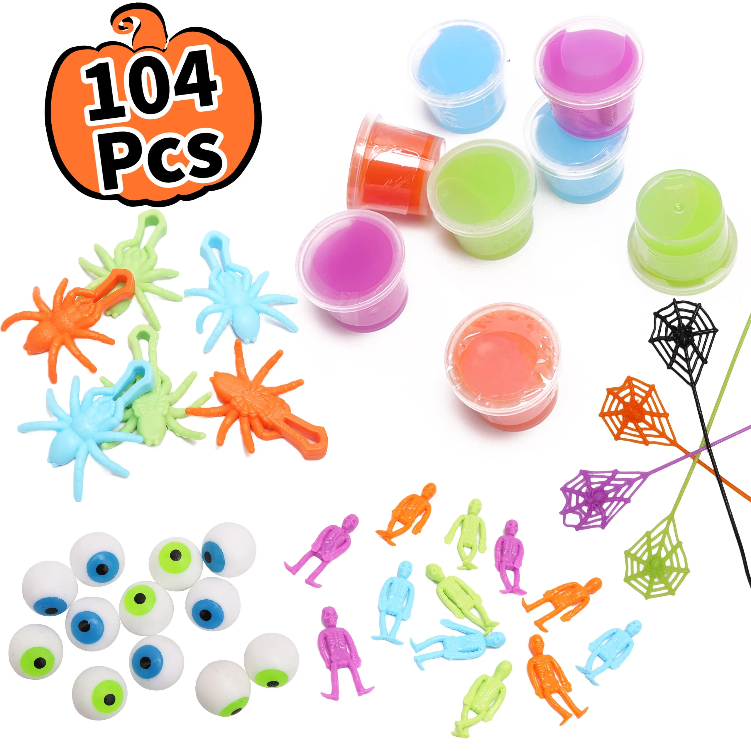 Halloween Sticky Toys Assortment Value Bundle, Novelty Prizes, 104 Pcs