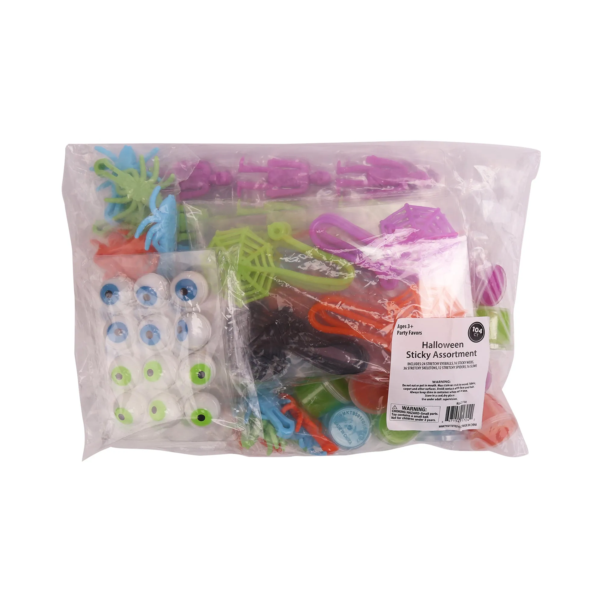 Halloween Sticky Toys Assortment Value Bundle, Novelty Prizes, 104 Pcs