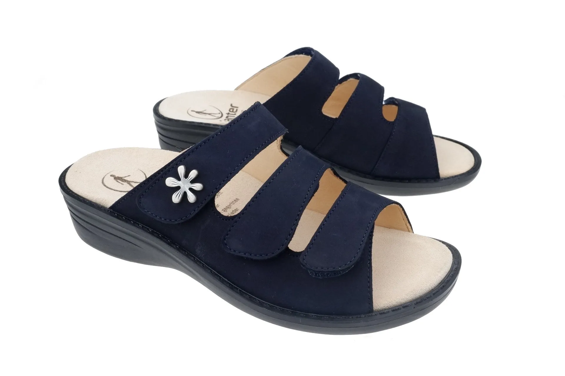 'Hera' women's wide fit (H) strap slide sandal - Dark blue