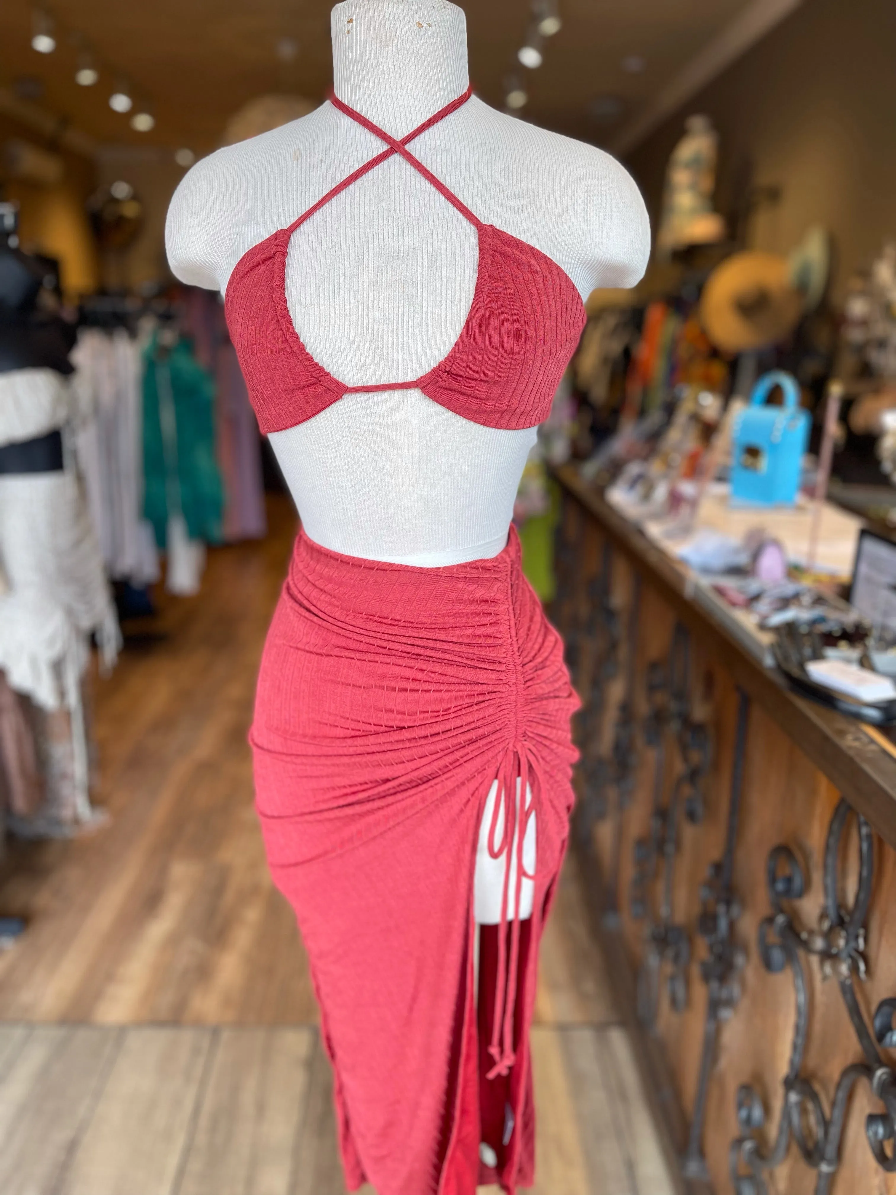 High Split Scrunge Skirt Set FINAL SALE