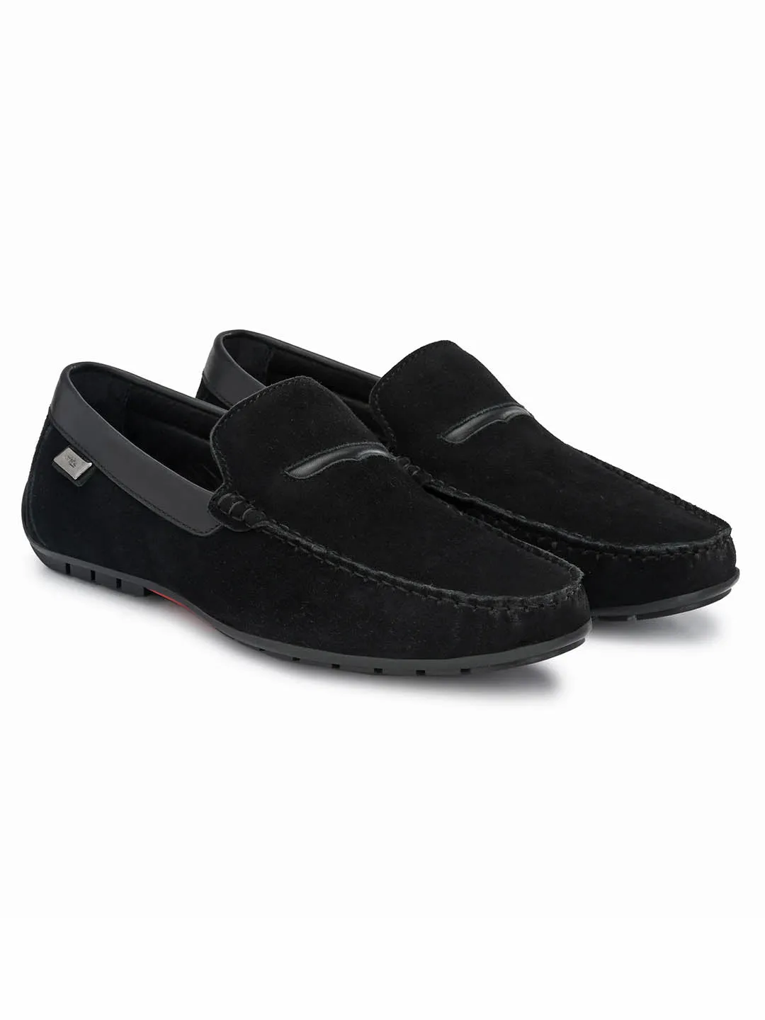 Hitz Men's Black Leather Slip-On Loafer Shoes