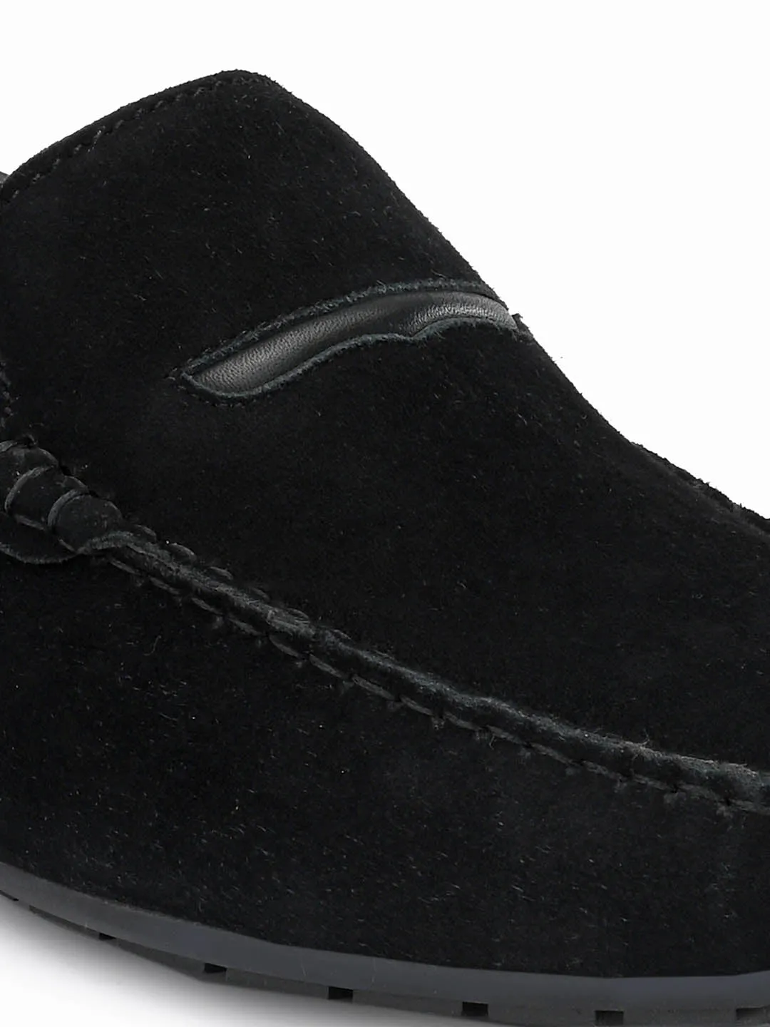 Hitz Men's Black Leather Slip-On Loafer Shoes