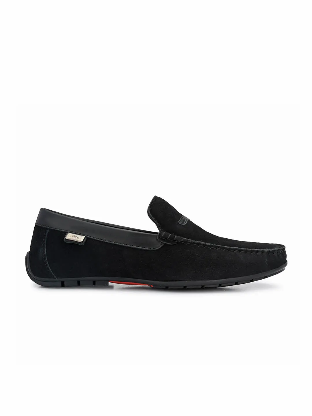 Hitz Men's Black Leather Slip-On Loafer Shoes