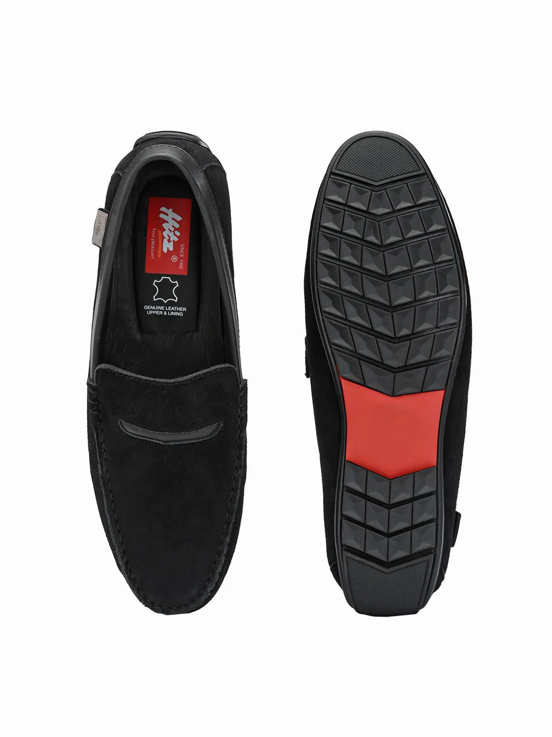 Hitz Men's Black Leather Slip-On Loafer Shoes