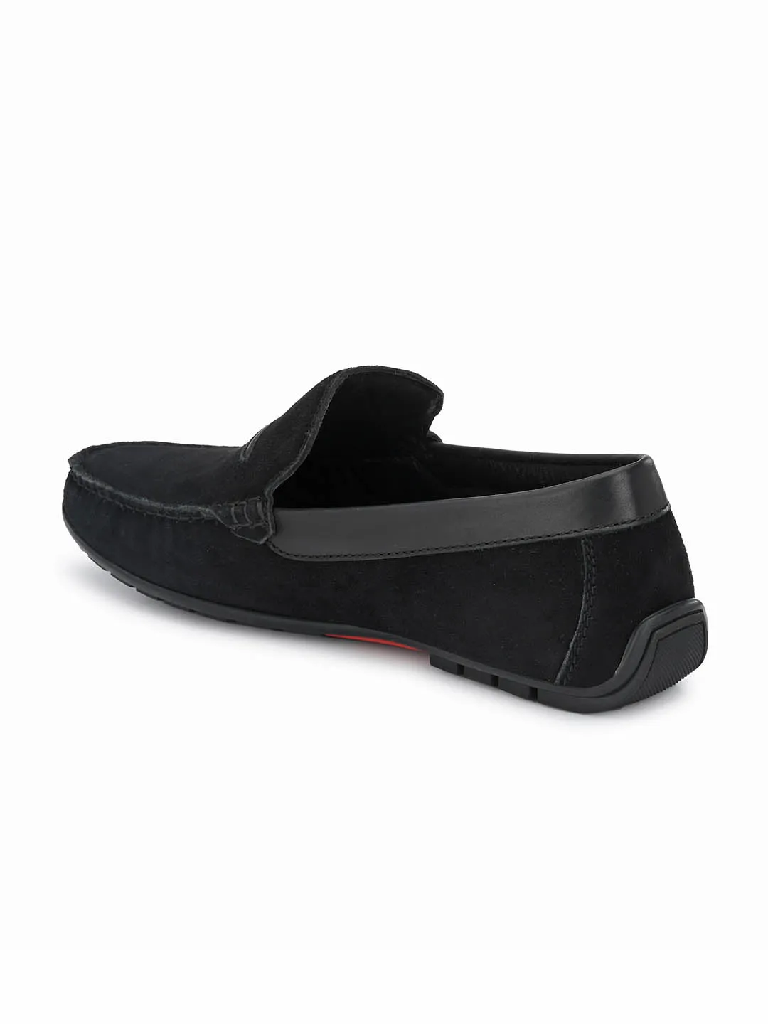 Hitz Men's Black Leather Slip-On Loafer Shoes