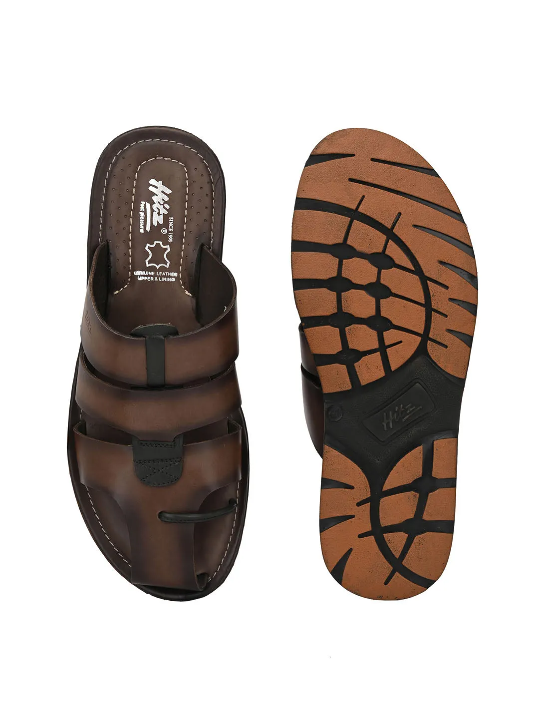 HITZ3411 Men's Brown Leather Daily Wear Open Slipper