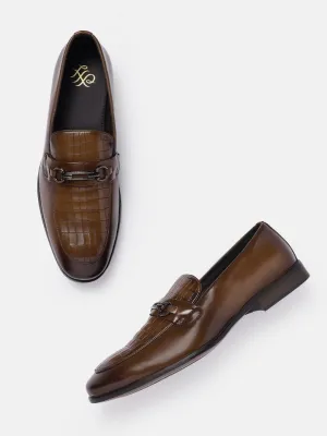 House of Pataudi Men Textured Formal Horsebit Loafers