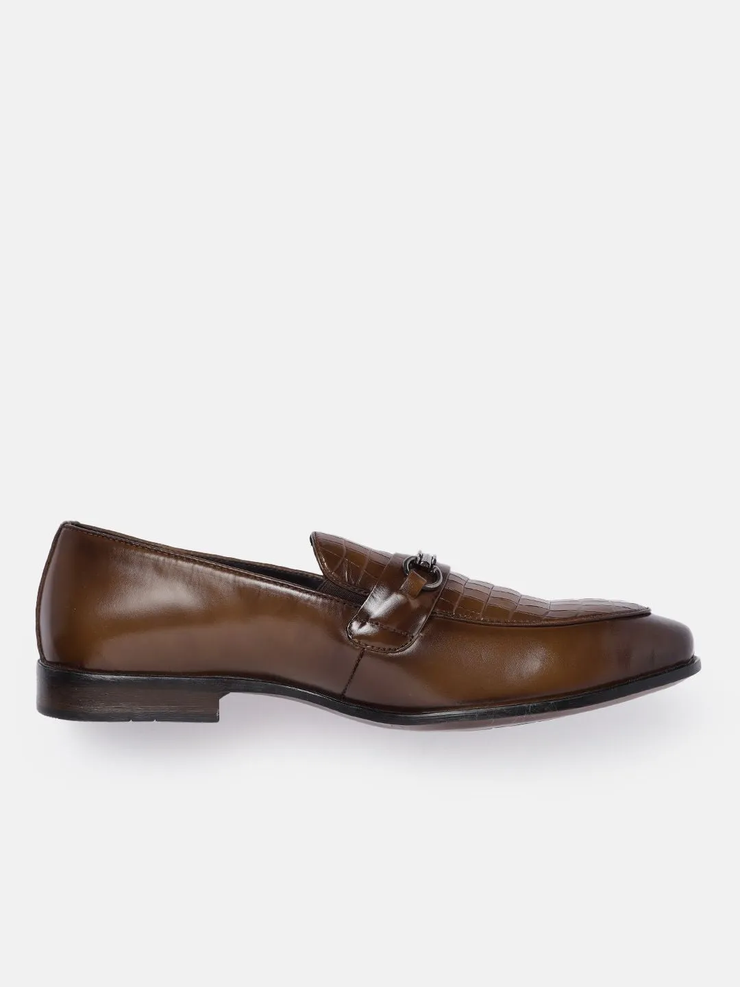 House of Pataudi Men Textured Formal Horsebit Loafers