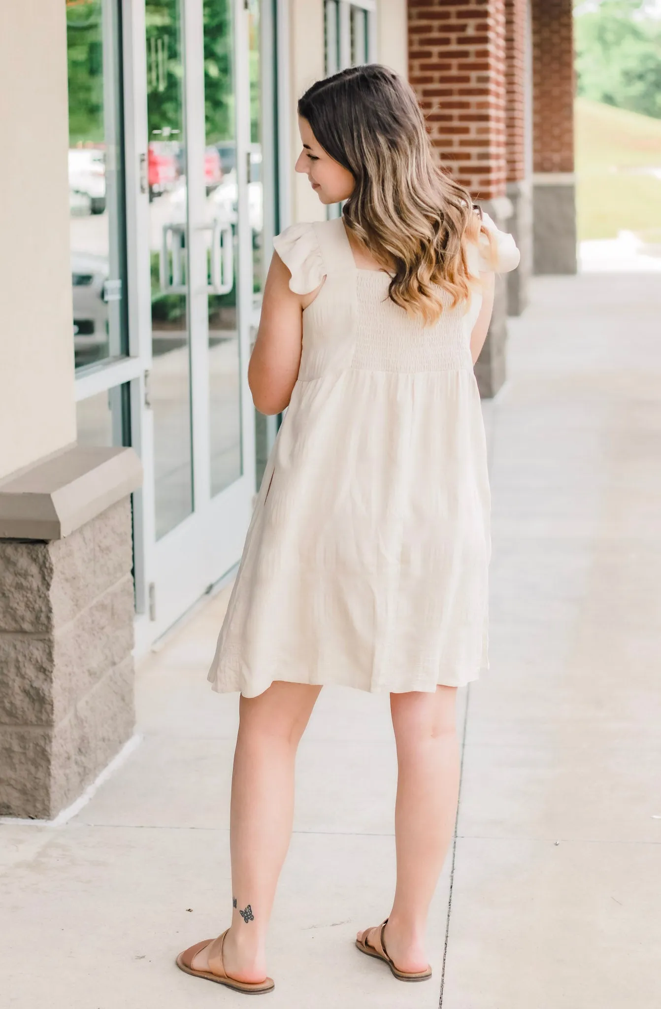 I Feel Good Square Neck Dress in Taupe