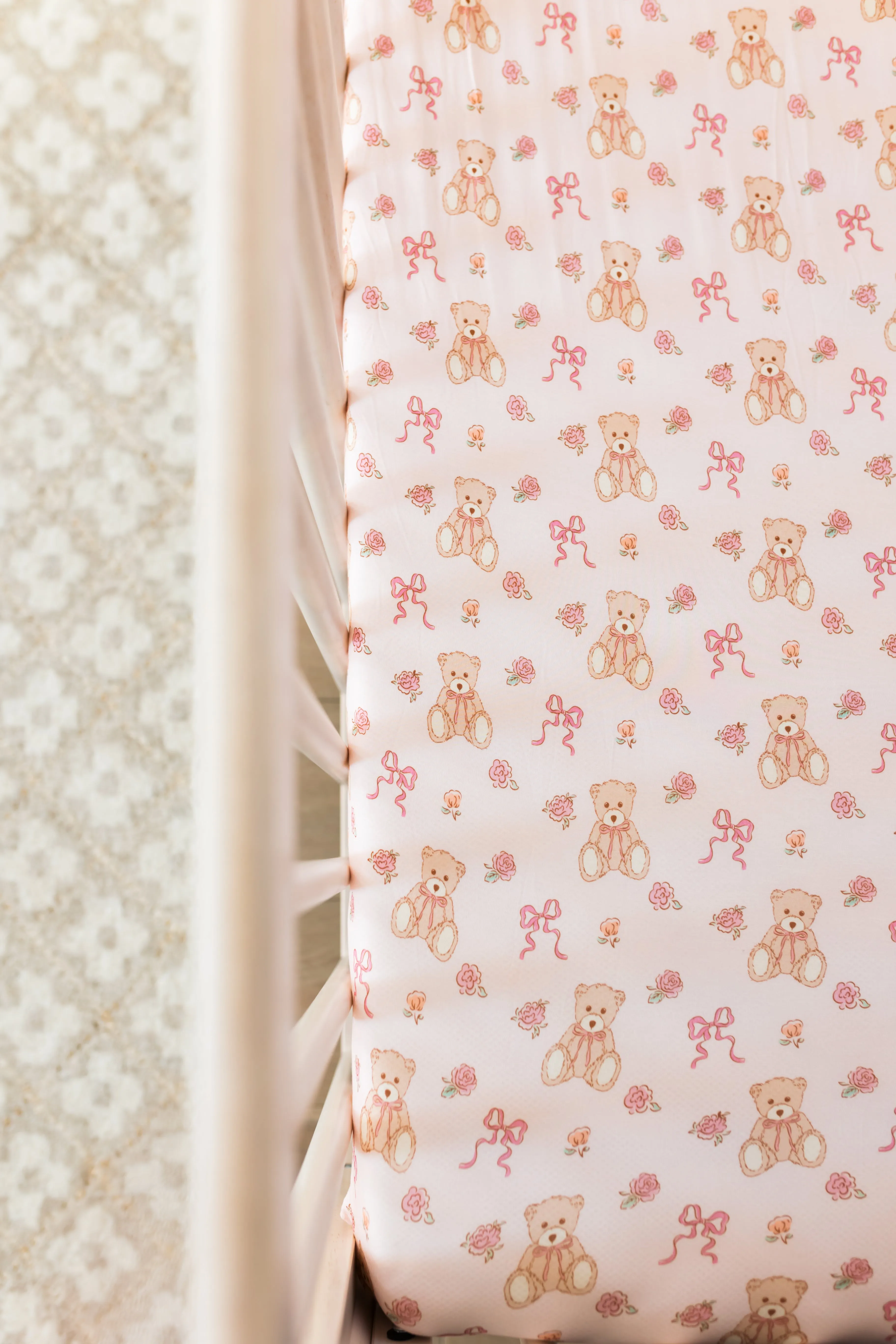 In My Jammers Teddy Bear and Bows Crib Sheet