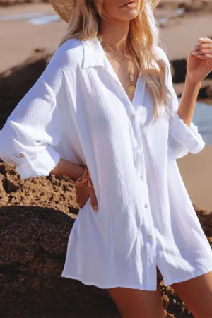 Jeanette Button Down Tunic Top - White