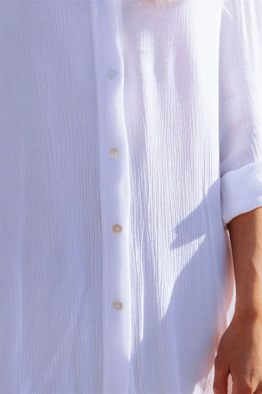 Jeanette Button Down Tunic Top - White