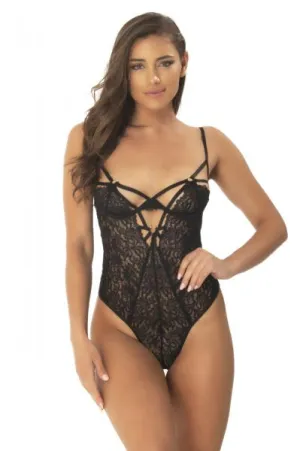 Joscelyn Strappy Lace Teddy - Black -