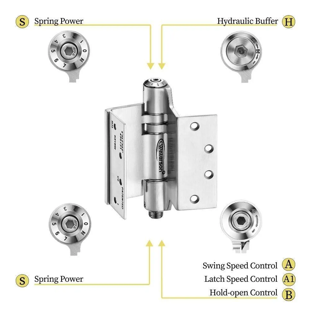K51L-SWRH-450-D4 | Heavy Duty Hydraulic Hybrid Swing Clear Hinge with Hold Open | 4.5” x 4.5” | 8ft | 304 Stainless Steel | 4 Pack