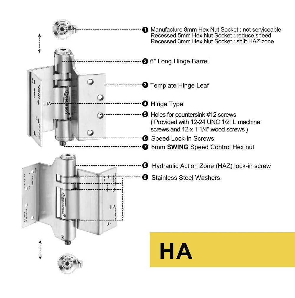 K51L-SWRH-450-D4 | Heavy Duty Hydraulic Hybrid Swing Clear Hinge with Hold Open | 4.5” x 4.5” | 8ft | 304 Stainless Steel | 4 Pack