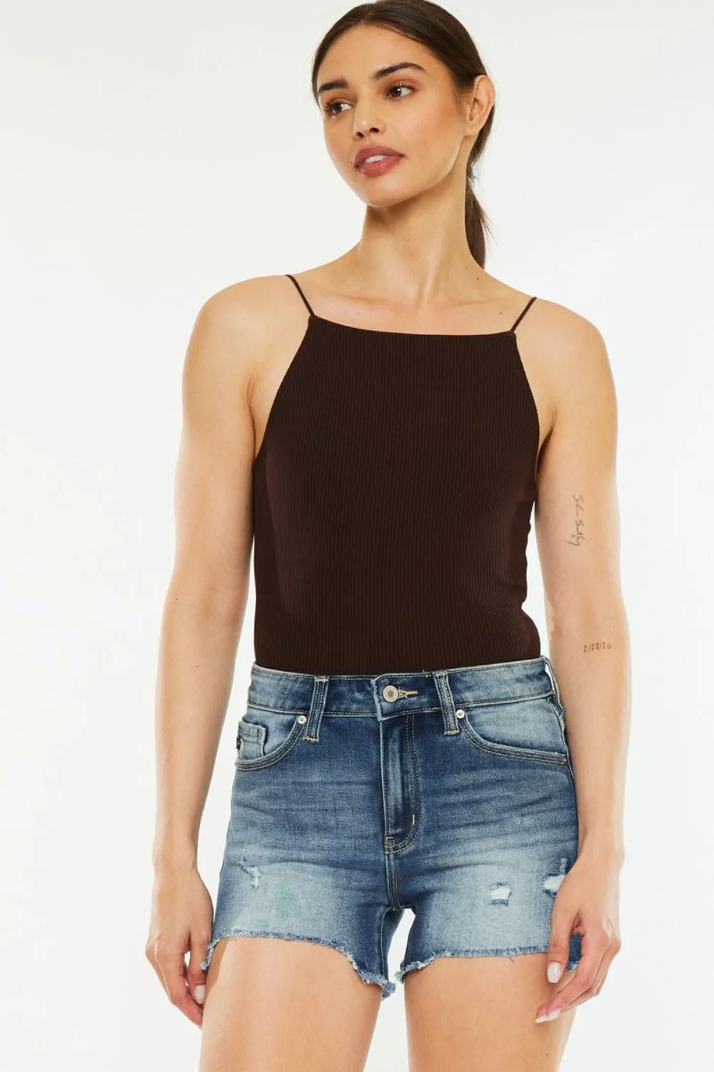 Kan Can High Waist Raw Hem Denim Shorts