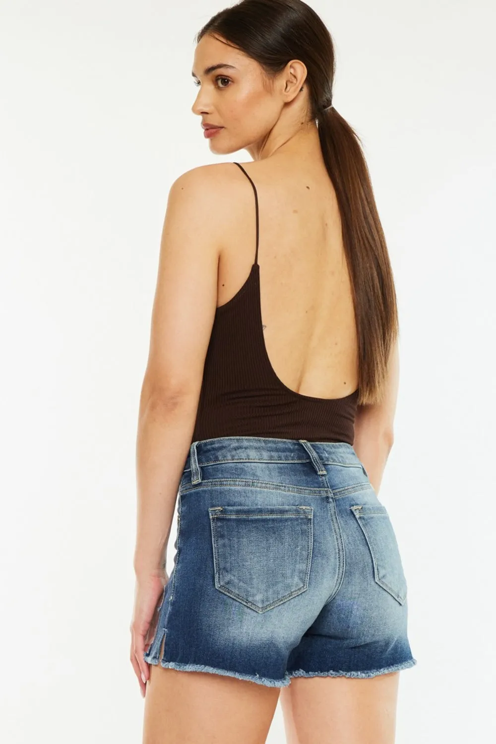 Kan Can High Waist Raw Hem Denim Shorts