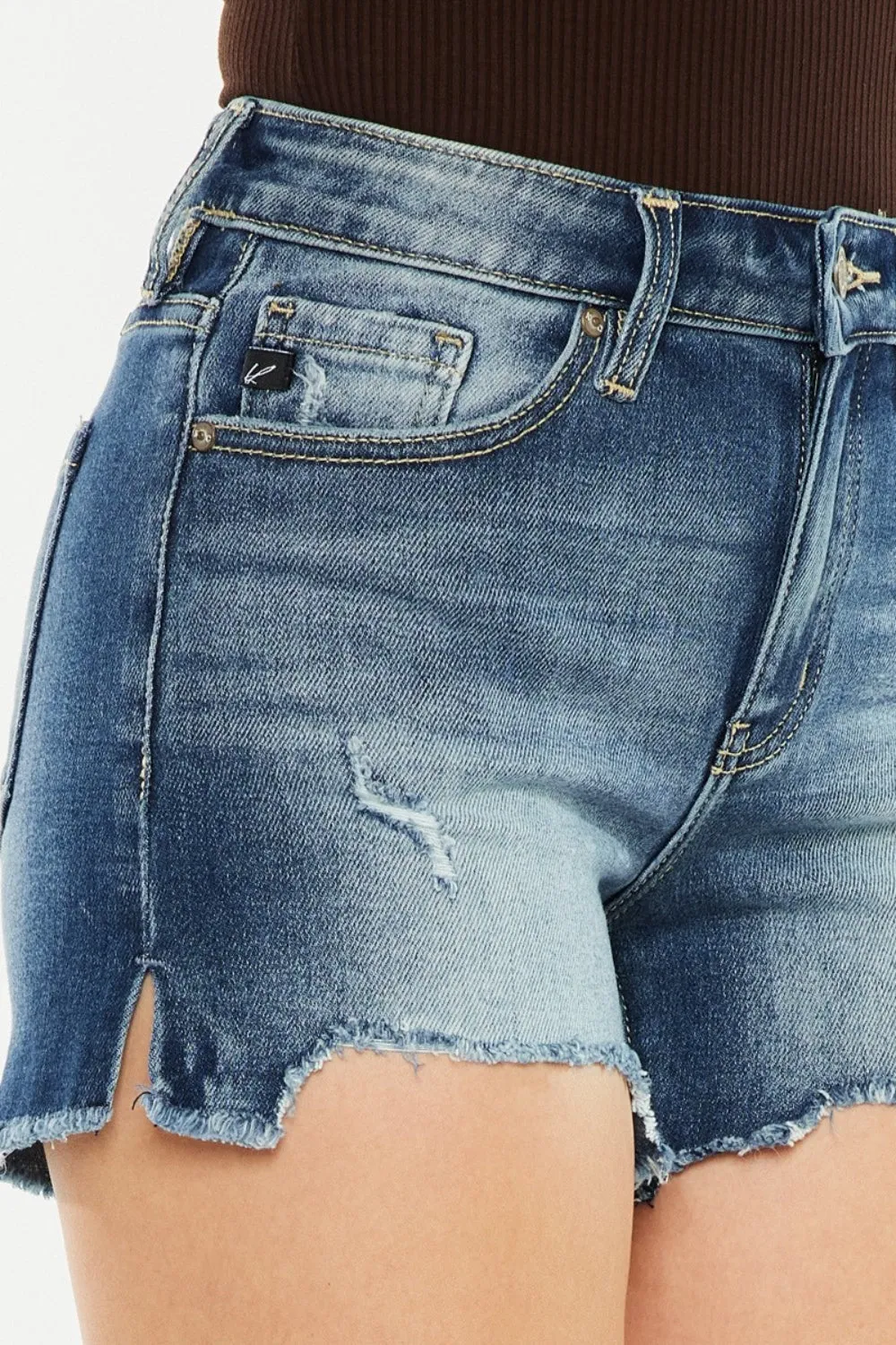 Kan Can High Waist Raw Hem Denim Shorts