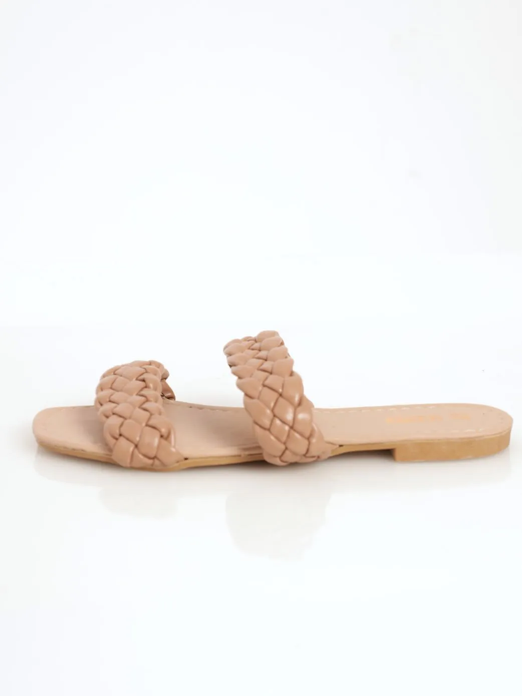 Ladies Puffy Woven Double-Strap Mule Sandal - Taupe