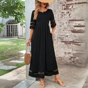 Maxi Dress – Sheer Panel Sleeves – Elegant Casual Look