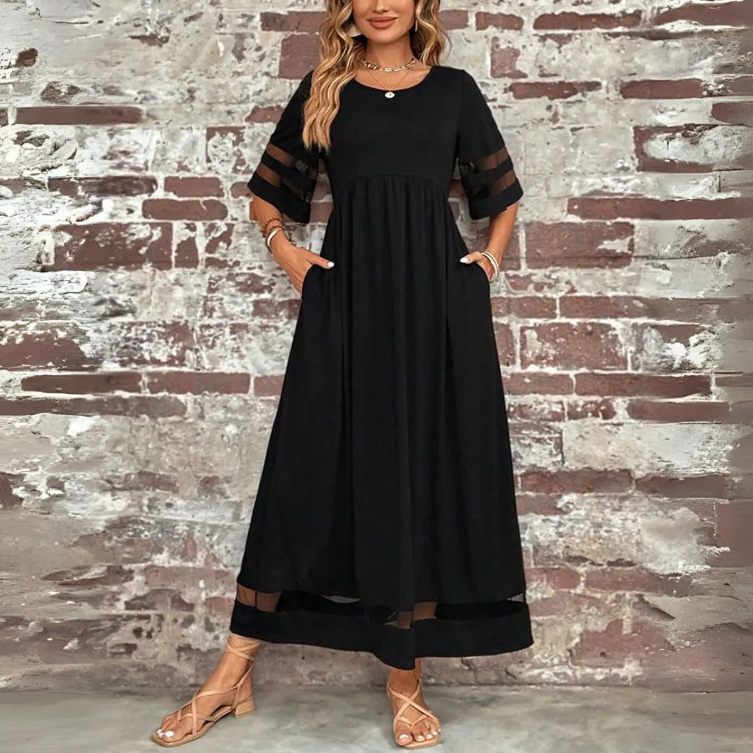 Maxi Dress – Sheer Panel Sleeves – Elegant Casual Look