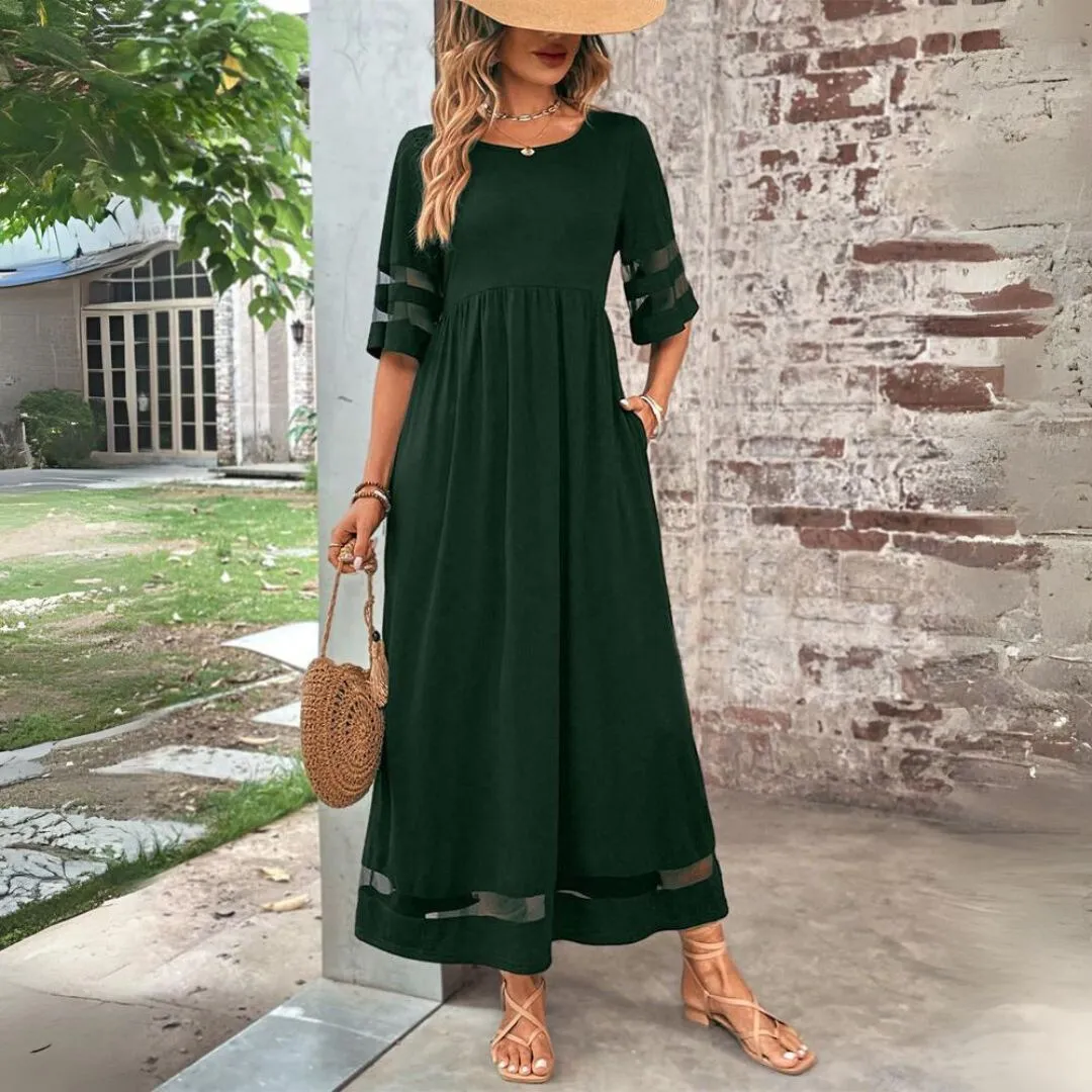Maxi Dress – Sheer Panel Sleeves – Elegant Casual Look