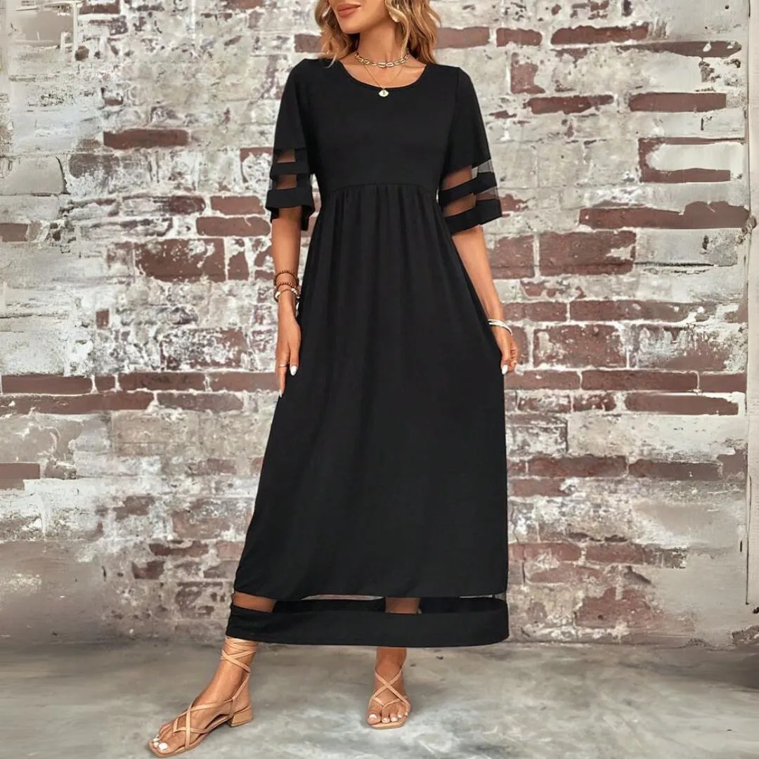 Maxi Dress – Sheer Panel Sleeves – Elegant Casual Look